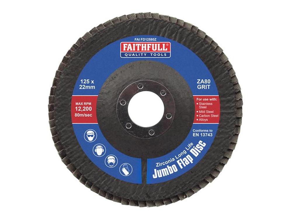 Faithfull FAIFD12580Z Zirconia Abrasive Jumbo Flap Disc ZA80 125 FAIFD12580Z |