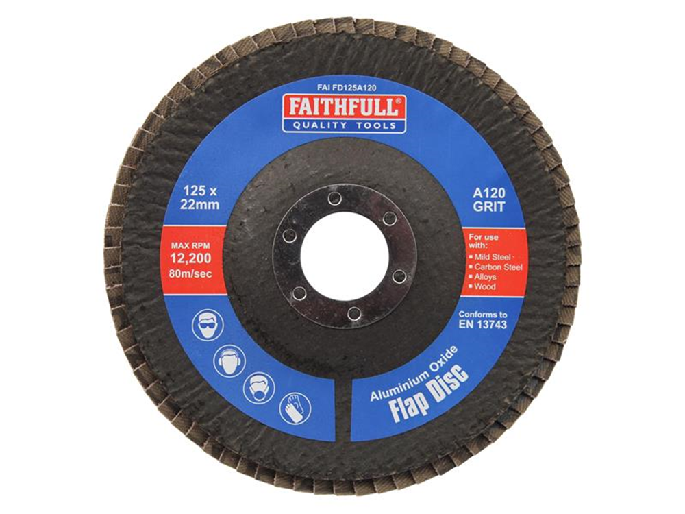 Faithfull FAIFD125A120 Aluminium Oxide Flap Disc 125 x 22mm 120 Grit |