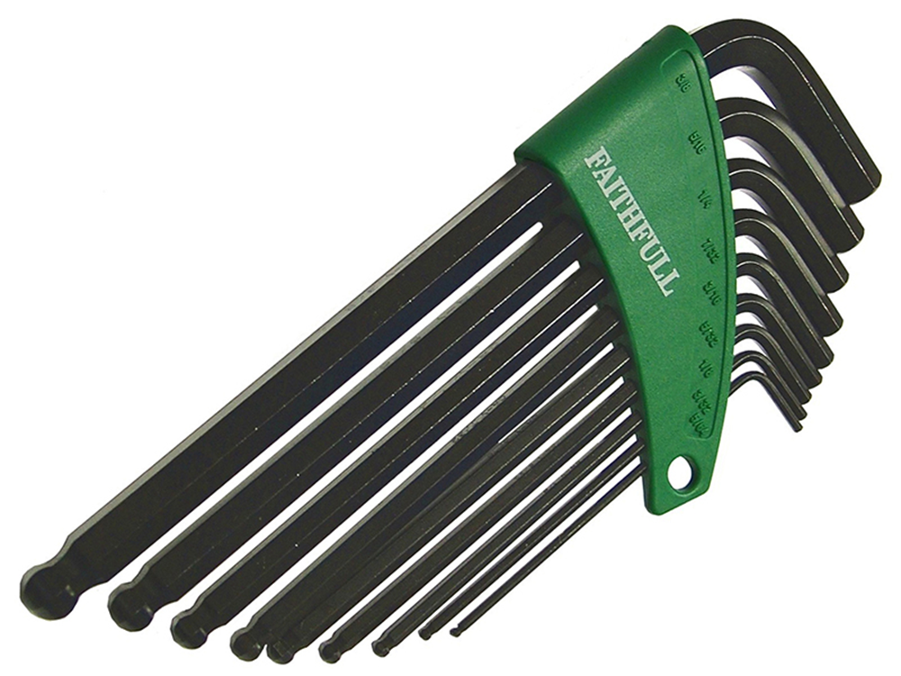 Faithfull FAIHKS9AFLB Ball End Long Arm Hexagon Key Set, 9 Piece (5/64-3/8in) |