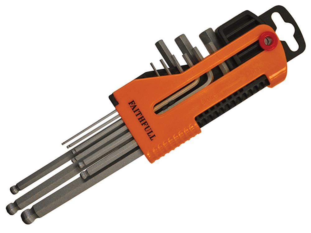 Faithfull FAIHKS9MBLA Long Arm Ball End Hex Key Set, 9 Piece (1.5-10mm) |
