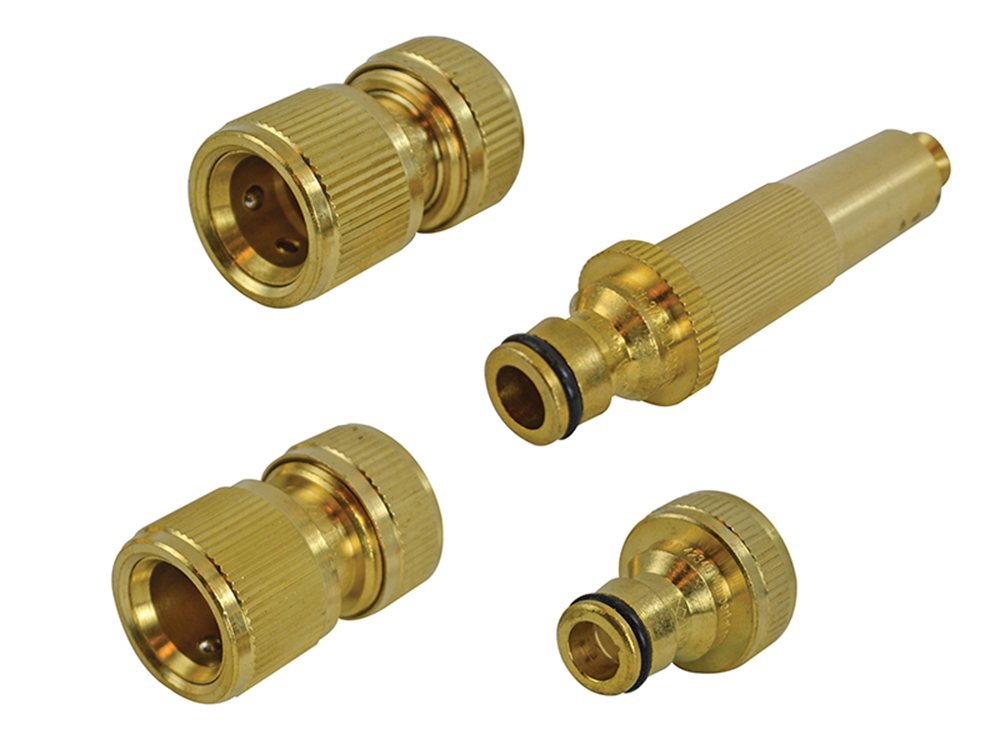 Faithfull FAIHOSESET4 Brass Nozzle & Fittings Kit 4 Piece 12.5mm (1/2in) |