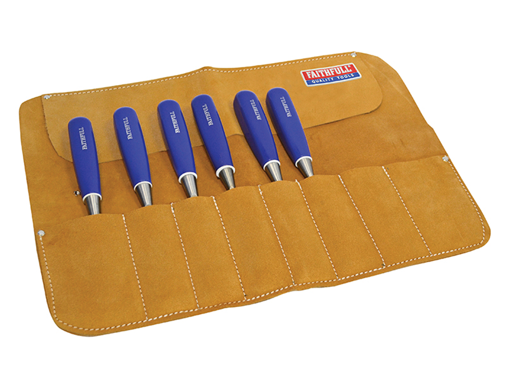 Faithfull FAILCR8 8 Pocket Leather Chisel Roll 33 x 47cm |