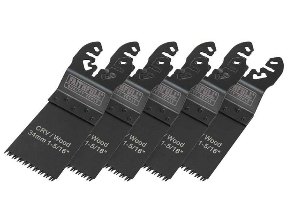 Faithfull FAIMFW34B Multi-Functional Tool Flush Wood Blade Side Set 34mm Pack of 5 |