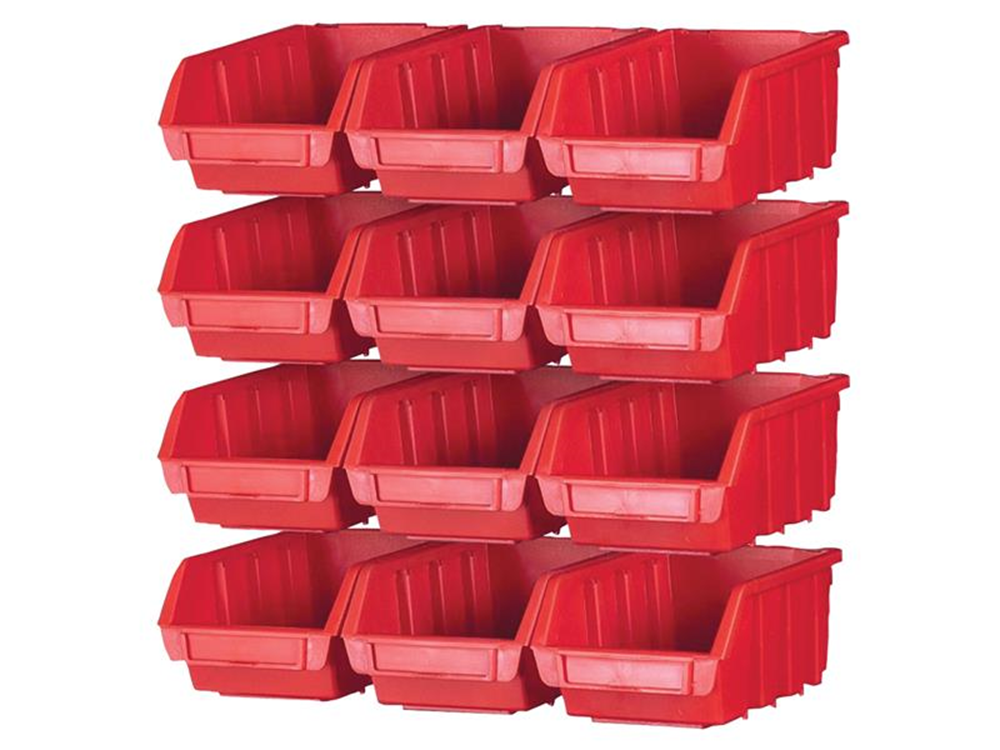 Faithfull FAIPAN12 12 Plastic Storage Bins with Wall Mounting Rails |