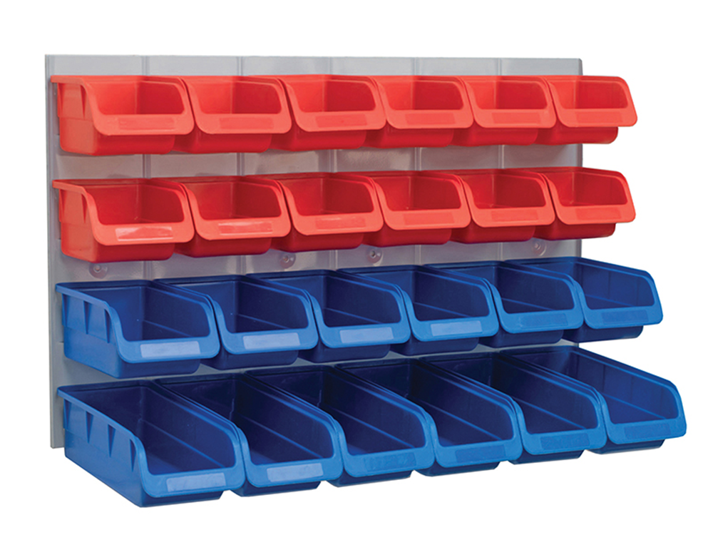 Faithfull FAIPAN24 24 Plastic Storage Bins with Metal Wall Panel |