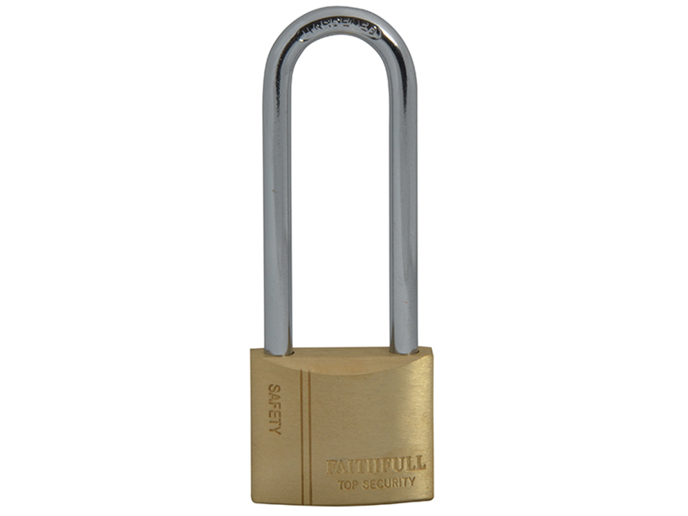 Faithfull FAIPLB40LS Brass Padlock 40mm Long Shackle 3 Keys |