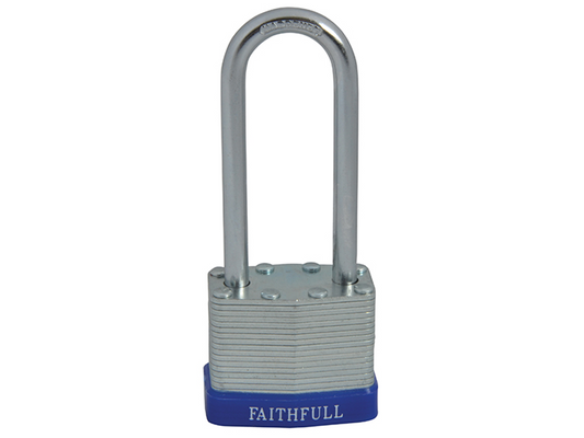 Faithfull FAIPLLAM40LS Laminated Steel Padlock 40mm Long Shackle 3 Keys |
