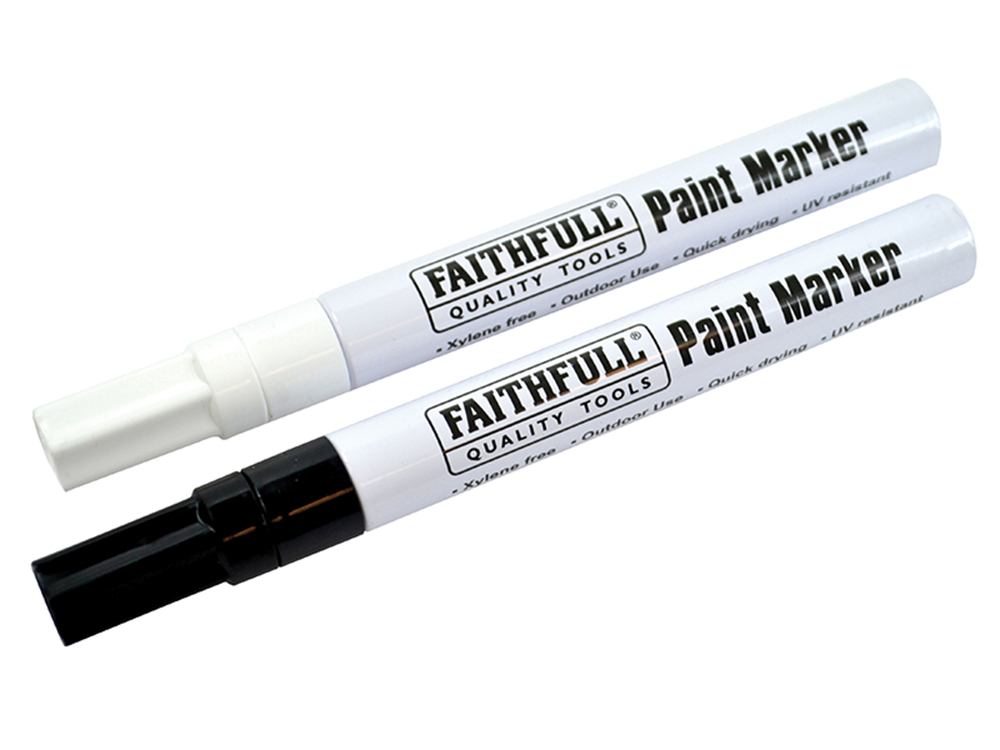 Faithfull FAIPMBLKWHI Paint Marker Pen Black & White (Pack of 2) |   Black and white