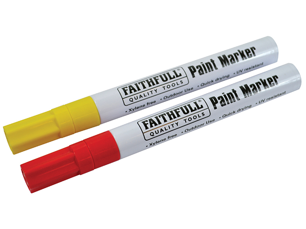 Faithfull FAIPMYELRED Paint Marker Pen Yellow & Red (Pack of 2) |   Yellow and red