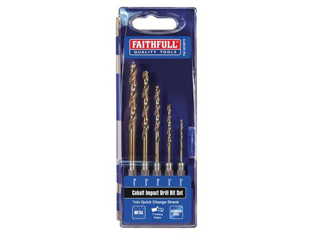 Faithfull FAIQCSET5 HSSE M35 Cobalt Quick-Change Impact Drill Bit Set, 5 Piece |