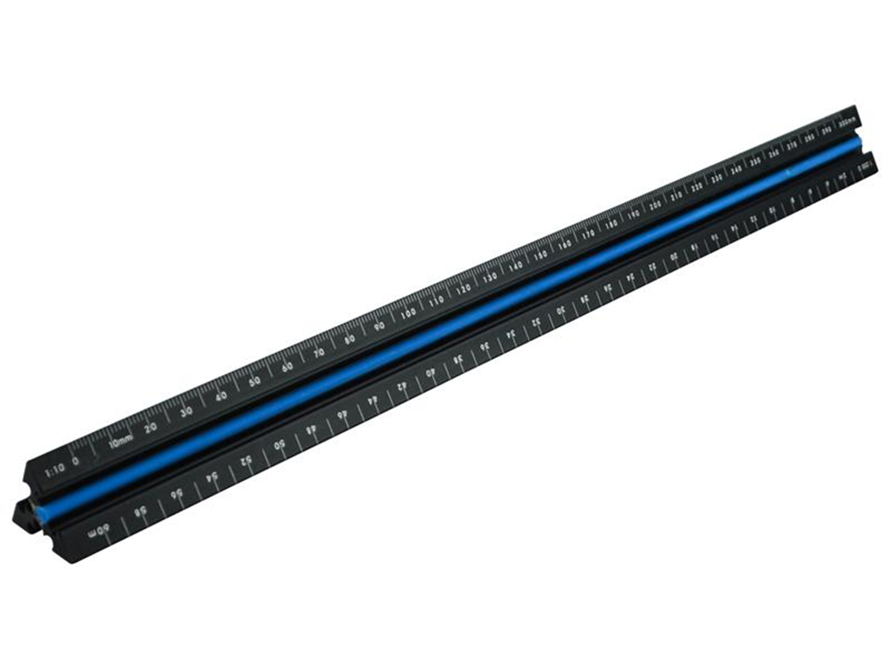 Faithfull FAIRULETACNC Prestige Tri-Scale Architect Rule Black Aluminium 300mm |