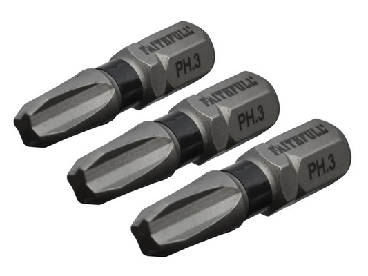 Faithfull FAISBPH325IM Philips Impact Screwdriver Bits PH3 x 25mm (Pack 3) |