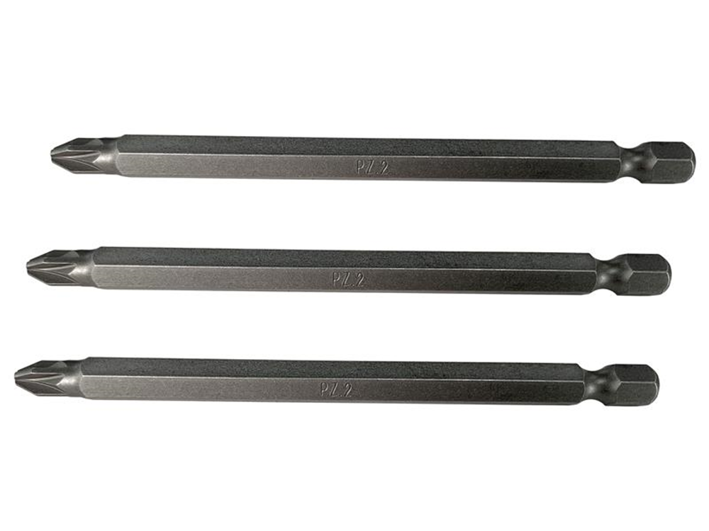 Faithfull FAISBPZ2100 Pozidriv S2 Power Screwdriver Bits PZ2 x 100mm (Pack 3) |