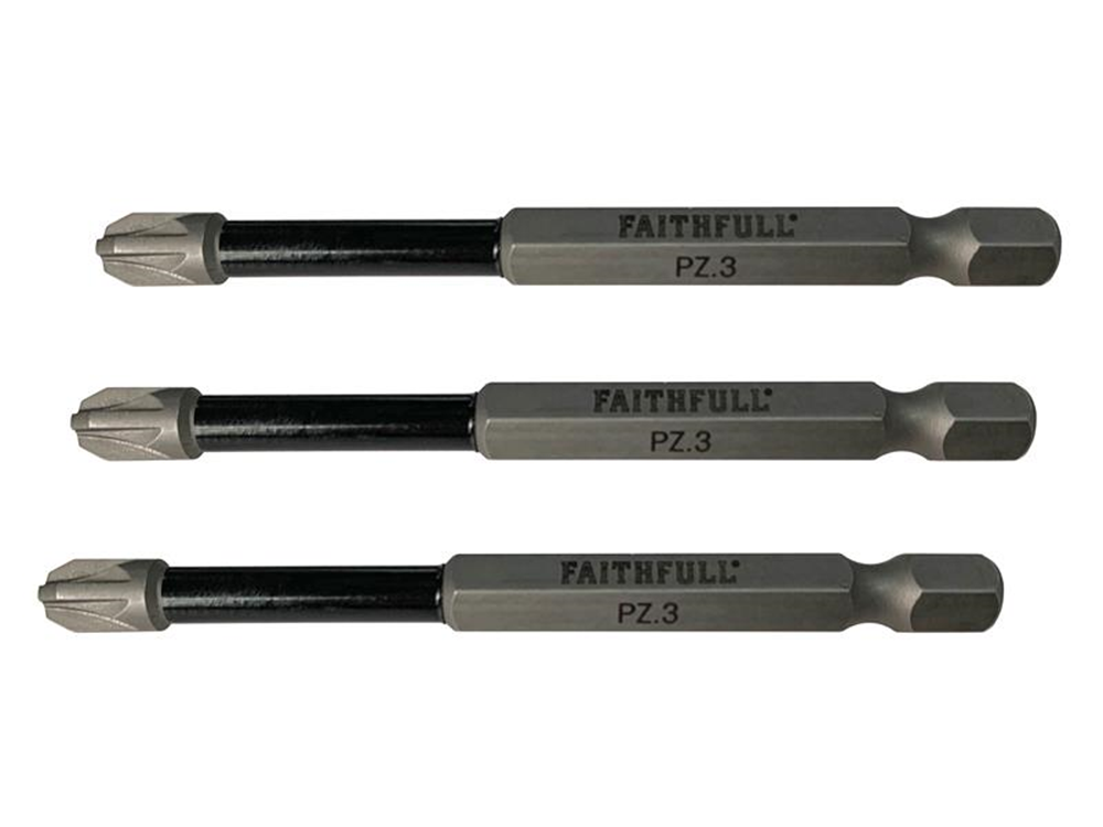 Faithfull FAISBPZ375IM Pozidriv Impact Screwdriver Bits PZ3 x 75mm (Pack 3) |