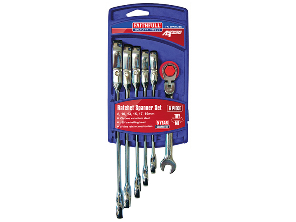 Faithfull FAISPARAT6S Ratchet Combination Spanner Flex Head Set, 6 Piece |