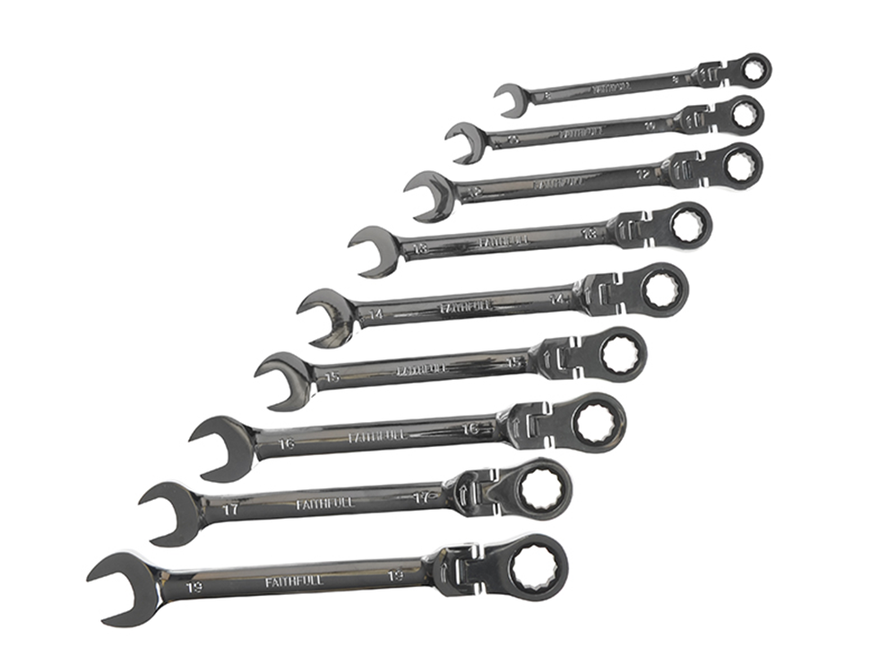 Faithfull FAISPARAT9S Ratchet Combination Spanner Flex Head Set, 9 Piece |