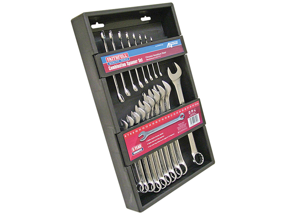 Faithfull FAISPASETC18 Chrome Vanadium Combination Spanner Set, 18 Piece |