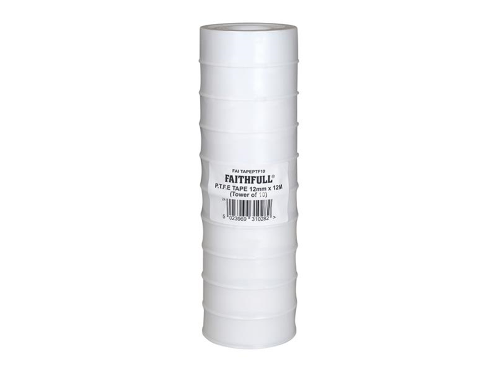 Faithfull FAITAPEPTF10 P.T.F.E Tape 12mm x 12m White (Pack 10) |