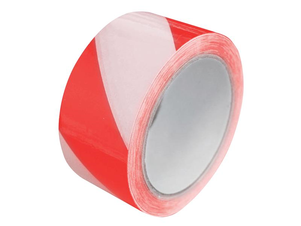 Faithfull FAITAPERWLAM Laminated Self-Adhesive Hazard Tape Red/White 50mm x 33m |   Red/White