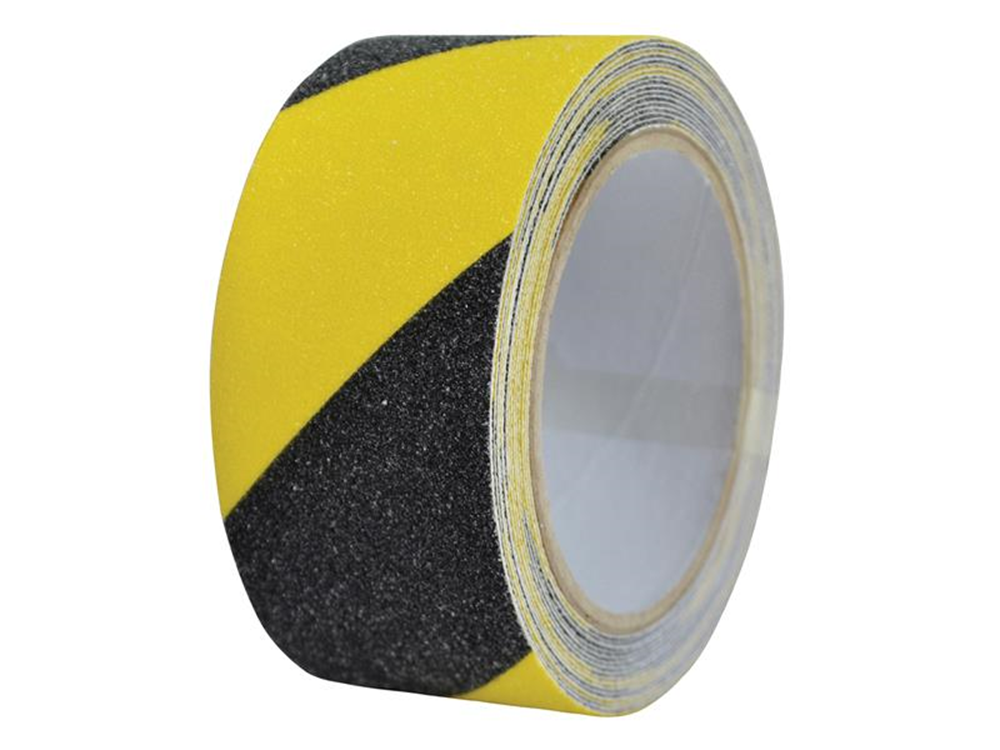 Faithfull FAITAPESTYB5 Anti-Slip Tape Black/Yellow 50mm x 5m |   Black and yellow