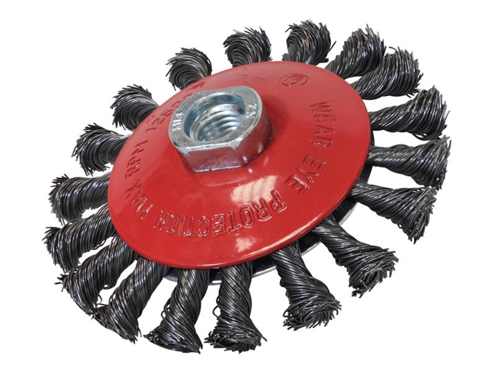 Faithfull FAIWBTC100MC Conical Wire Brush 100mm M10 Bore 1.5 0.50mm Wire |