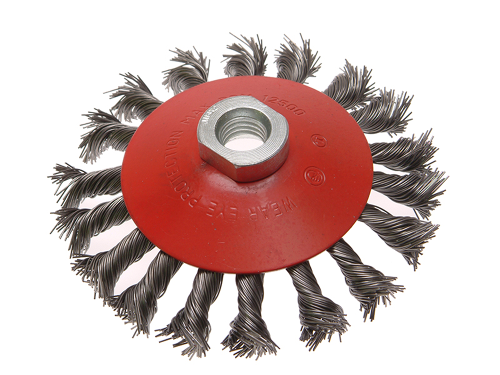 Faithfull FAIWBTC115 Conical Wire Brush 115mm M14 Bore 2 0.50mm Wire |