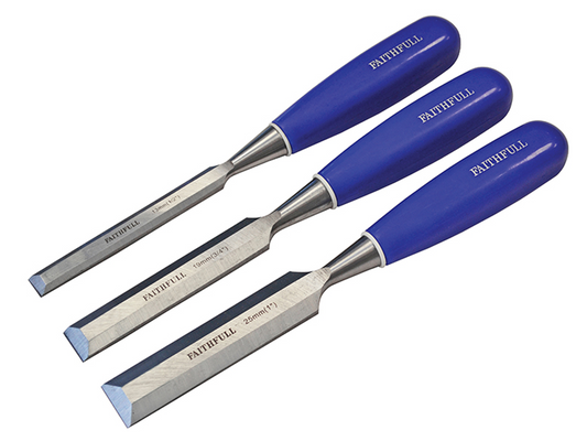 Faithfull FAIWCBS3BC Bevel Edge Chisel Blue Grip Set, 3 Piece |