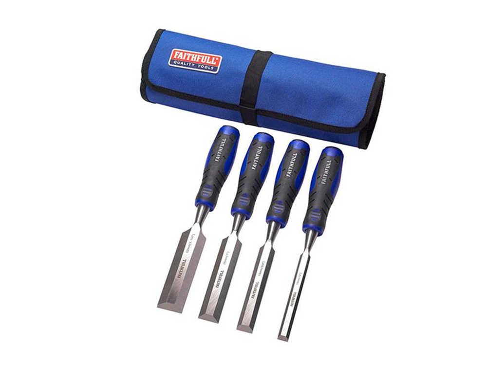 Faithfull FAIWCSGS4CR Soft Grip Chisel Set + Chisel Roll, 4 Piece |