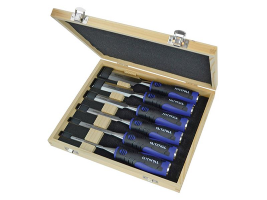 Faithfull FAIWCSGS6WB Soft Grip Chisel Set + Storage Box, 6 Piece |