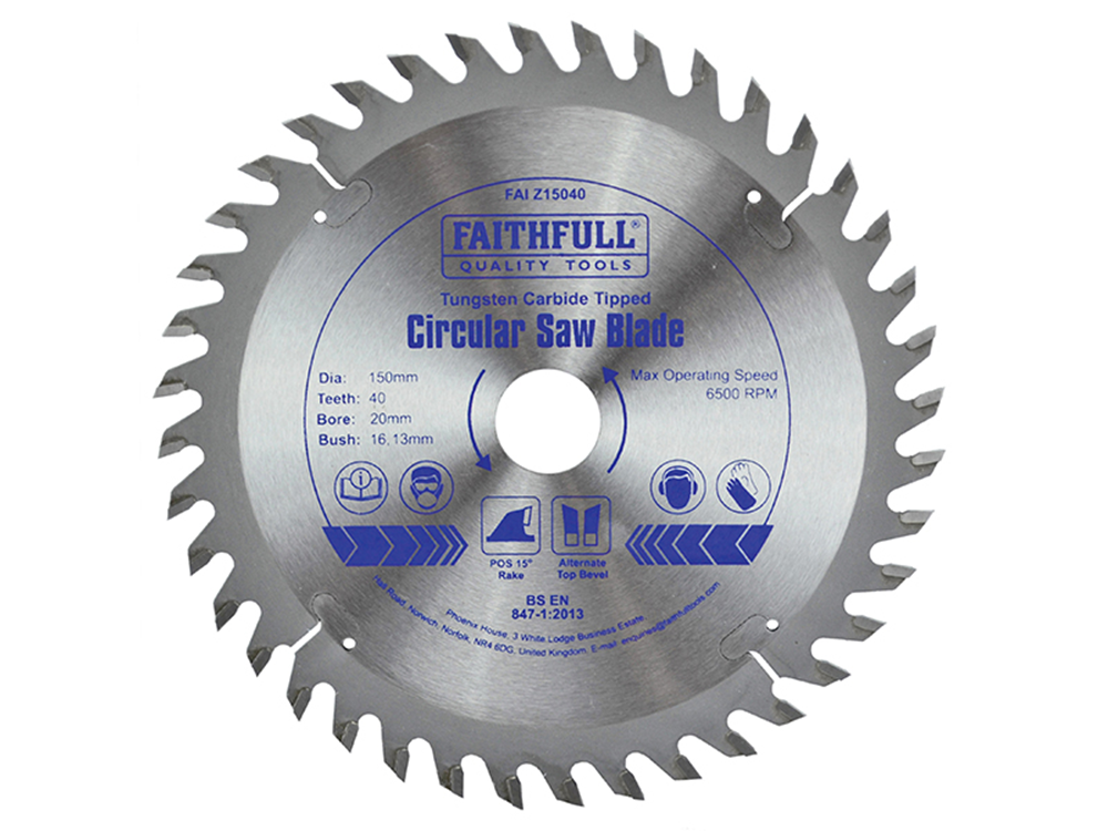 Faithfull FAIZ15040 TCT Circular Saw Blade 150 x 20mm x 40T POS |