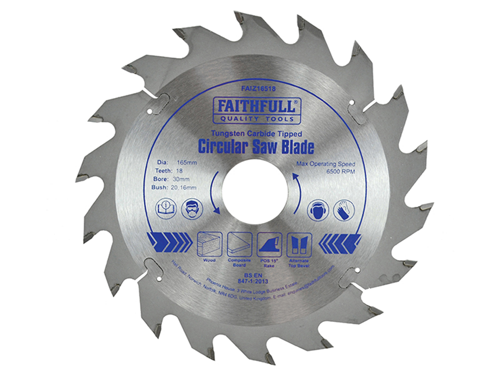 Faithfull FAIZ16518 TCT Circular Saw Blade 165 x 30mm x 18T POS |