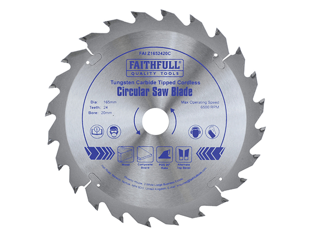 Faithfull FAIZ1652420C TCT Cordless Trimsaw Blade 165 x 20mm x 24T POS |