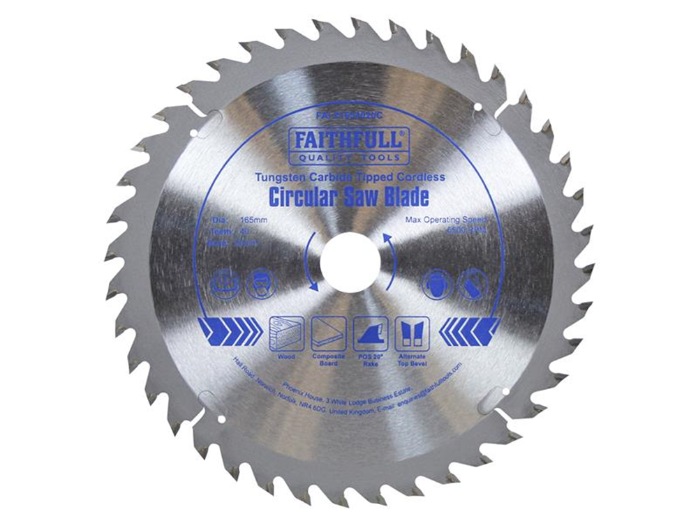 Faithfull FAIZ1654020C TCT Cordless Trimsaw Blade 165 x 20mm x 40T POS |
