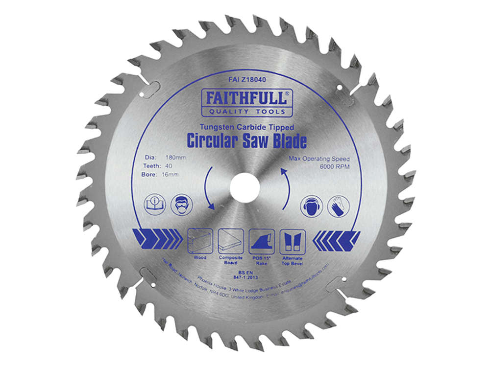 Faithfull FAIZ18040 TCT Circular Saw Blade 180 x 16mm x 40T POS |