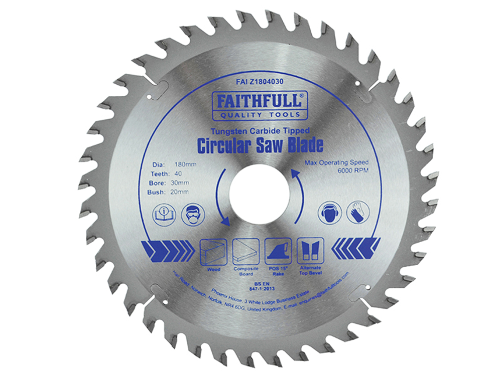 Faithfull FAIZ1804030 TCT Circular Saw Blade 180 x 30mm x 40T POS |