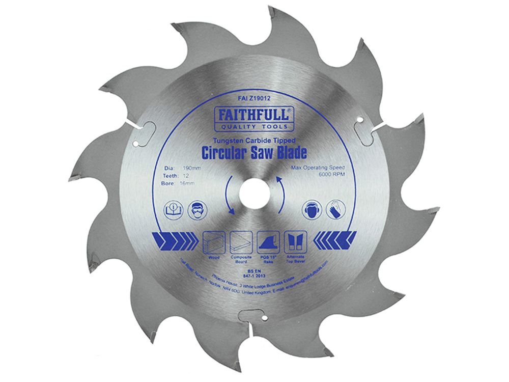 Faithfull FAIZ19012 TCT Circular Saw Blade 190 x 16mm x 12T POS |