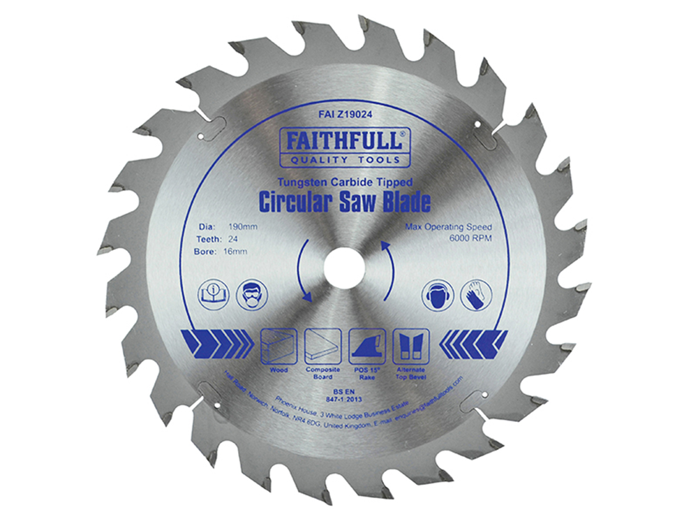 Faithfull FAIZ19024 TCT Circular Saw Blade 190 x 16mm x 24T POS |