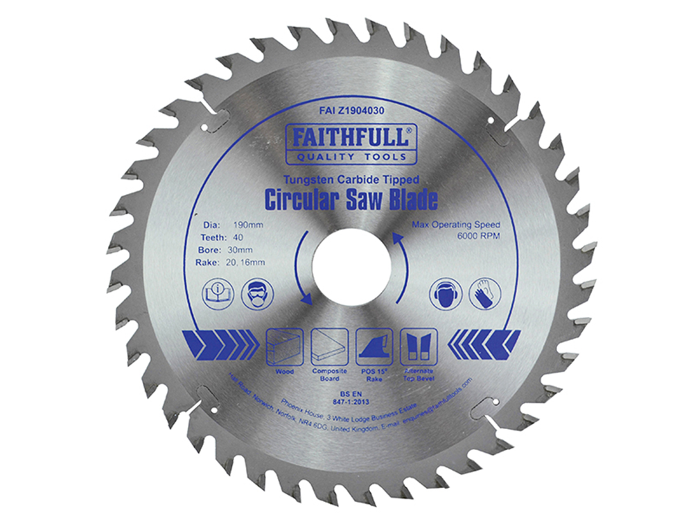 Faithfull FAIZ1904030 TCT Circular Saw Blade 190 x 30mm x 40T POS |