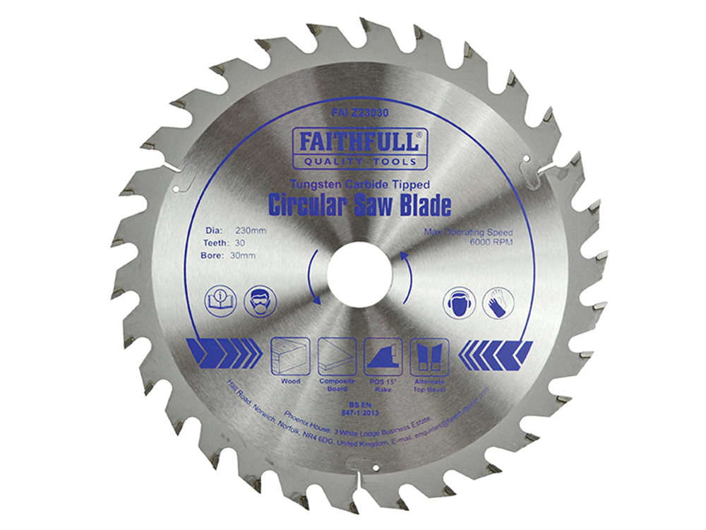 Faithfull FAIZ23030 TCT Circular Saw Blade 230 x 30mm x 30T POS |