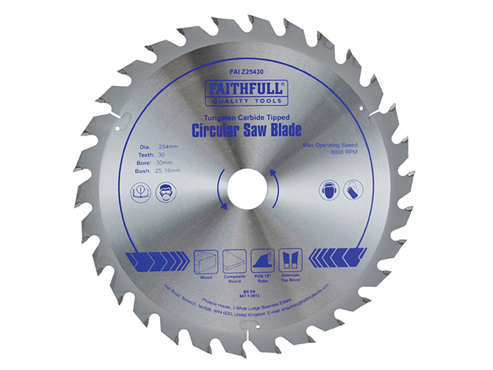 Faithfull FAIZ25430 TCT Circular Saw Blade 254 x 30mm x 30T POS |