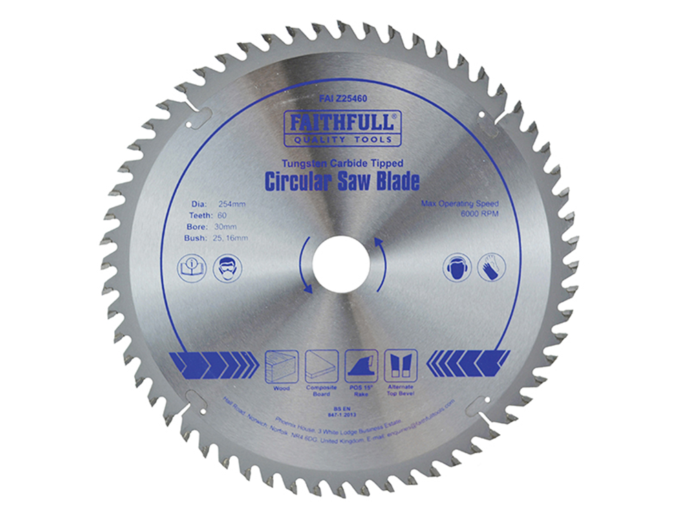 Faithfull FAIZ25460 TCT Circular Saw Blade 254 x 30mm x 60T POS |
