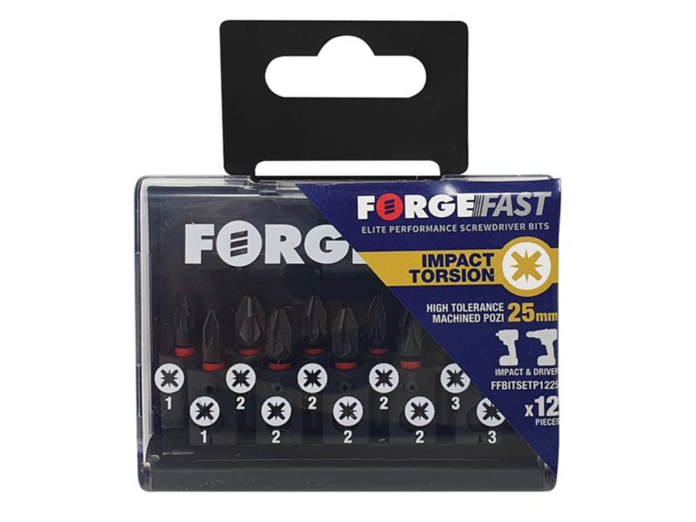 ForgeFix FORFFBSPZ12 ForgeFast Pozidriv Compatible Impact Bit Set, 12 Piece |