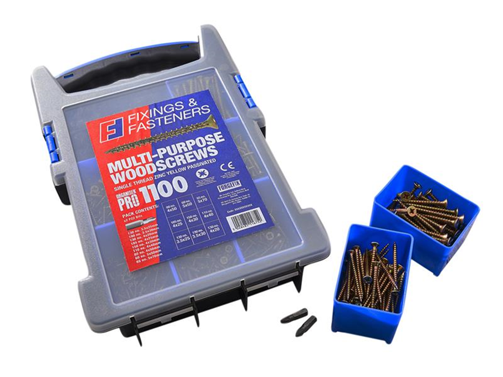ForgeFix FORMP1100KIT FORMP1100KITMulti-Purpose Wood Screw Kit, 1100 Piece + 2 x PZ2 Bits |