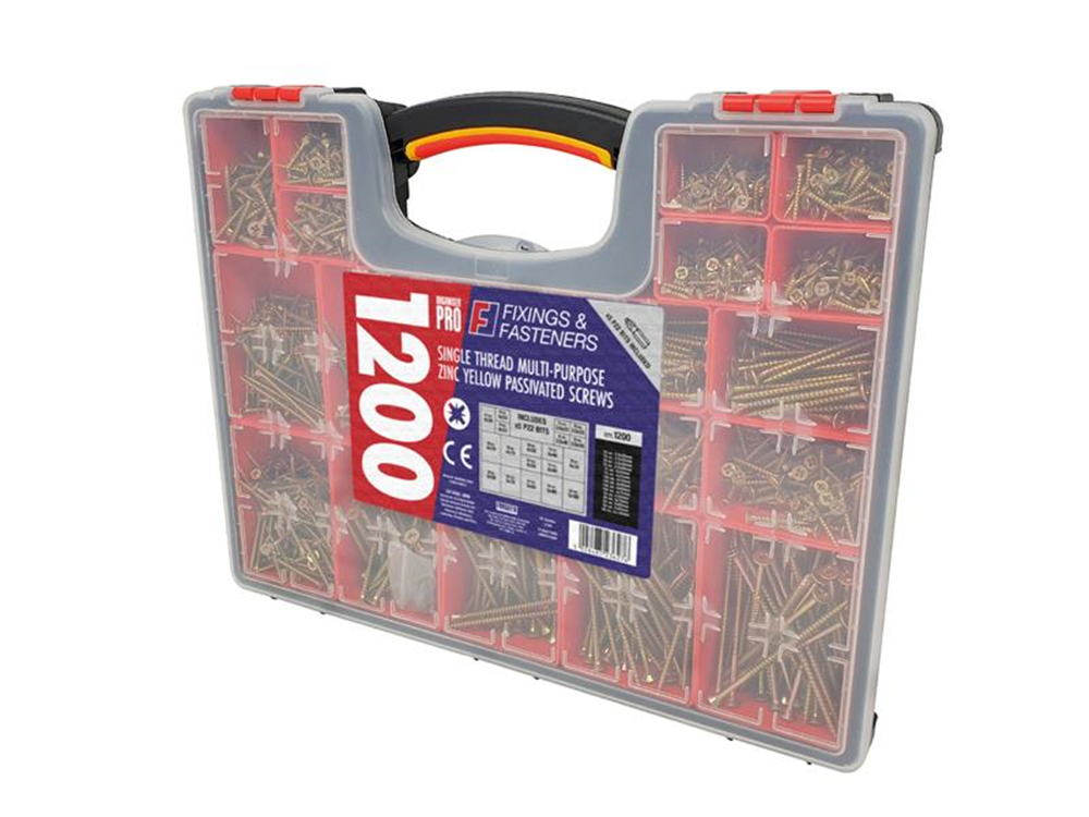 ForgeFix FORMPS1200Y Organiser Pro Multi-Purpose Wood Screw Kit, 1200 Piece |