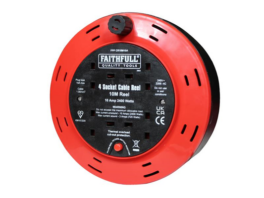 Faithfull Power Plus FPPCR10M10A Cable Reel 240V 10A 4-Socket 10m |