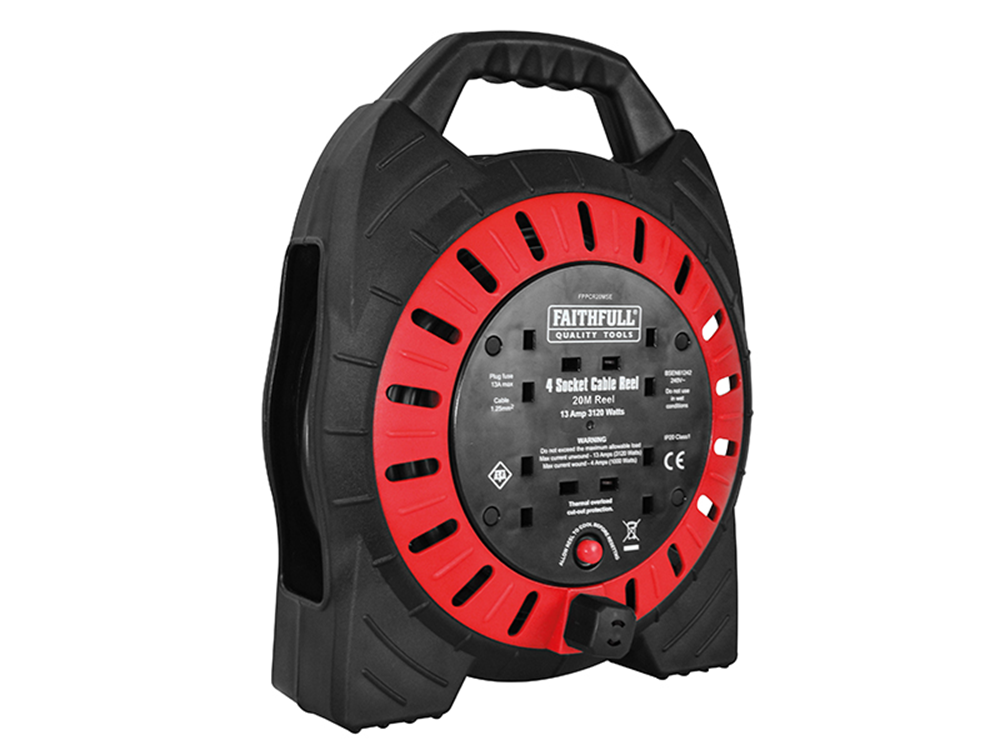 Faithfull Power Plus FPPCR20MSE Semi Enclosed Cable Reel 240V 20M 13A 4G |