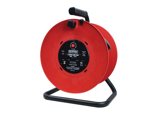 Faithfull Power Plus FPPCR50M Open Drum Cable Reel 240 Volt 50 Metre 13 Amp 2 Socket |