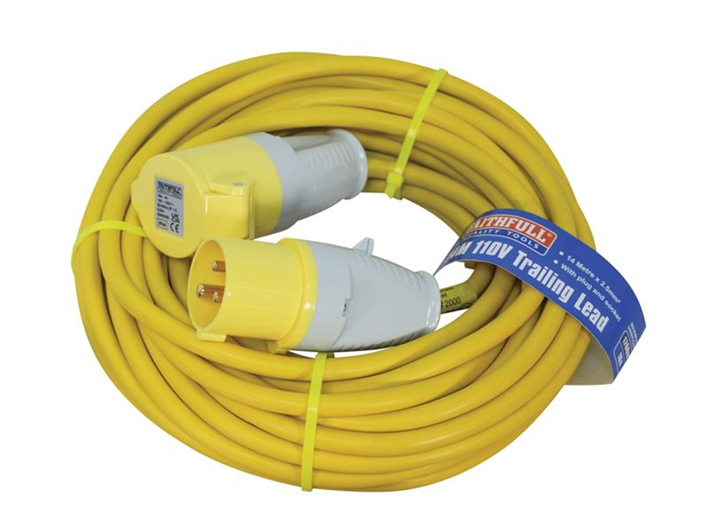 Faithfull Power Plus FPPTL14HDUTY Trailing Lead 14m 1750W 16 amp 2.5mm Cable 110V |