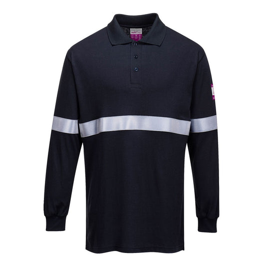 Portwest FR03 Flame Resistant Anti-Static Long Sleeve Polo Shirt Reflective Tape