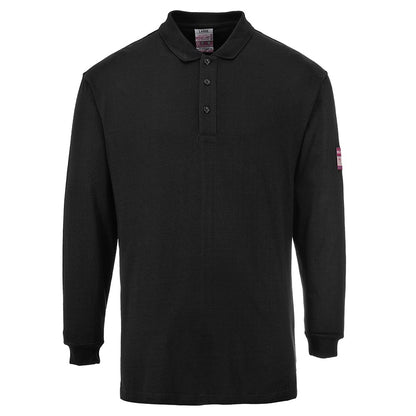 Portwest FR10BKRXXL -  sz 2XL Flame Resistant Anti-Static Long Sleeve Polo Shirt - Black